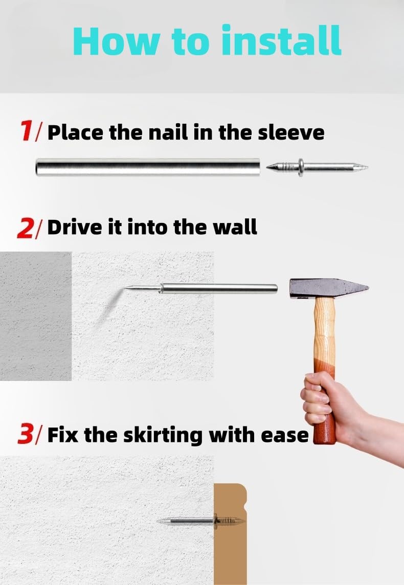 zcfochi 300pcs Double-Head Skirting Thread Seamless Nail, Non Marks Nail, Invisible Security Screw, Double Ended Baseboard Invisible Screw,Hidden Nail for Wood Veneer, with Specific Sleeve Tool (300) - Image 5